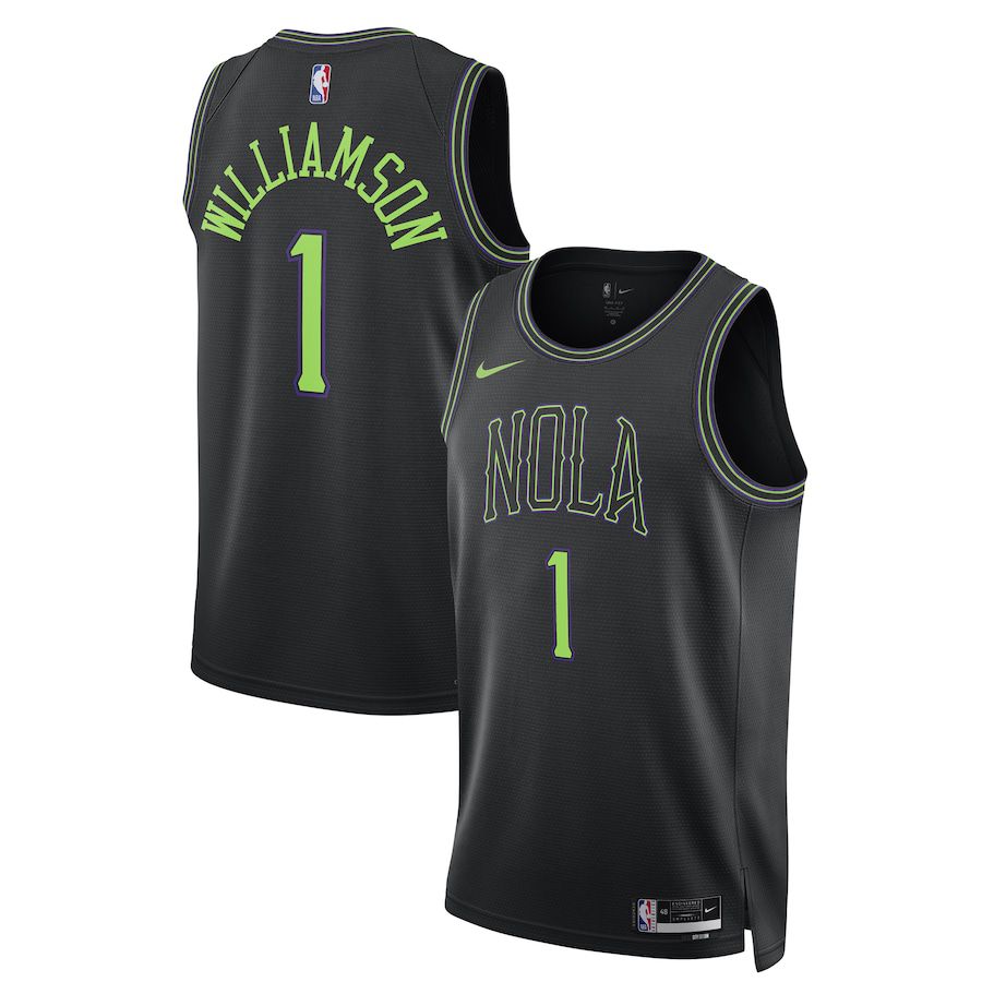 Men New Orleans Pelicans 1 Zion Williamson Nike Black City Edition 2023-24 Swingman NBA Jersey